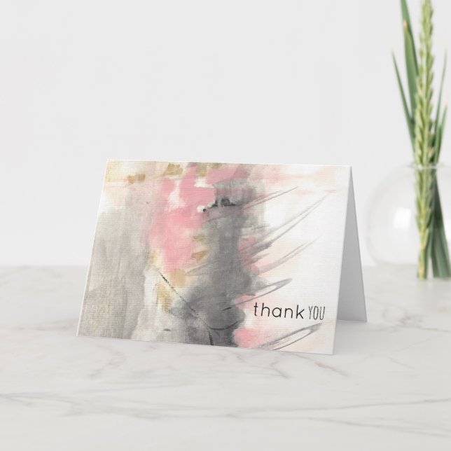Abstract Pink Gold Painted Art Thank You Card (Front)