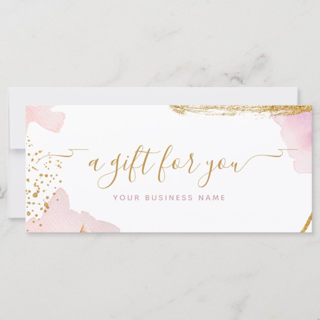 Abstract Pink Gold Script Watercolor Gift Voucher (Front)