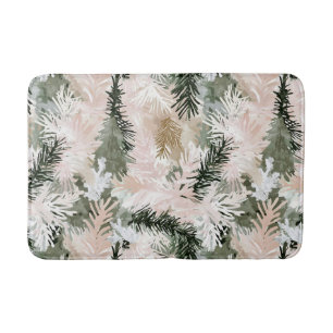 Abstract Pink Green Christmas trees Bath Mat