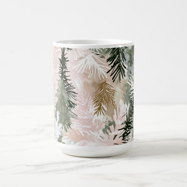 Abstract Pink Green Christmas trees Coffee Mug (Center)