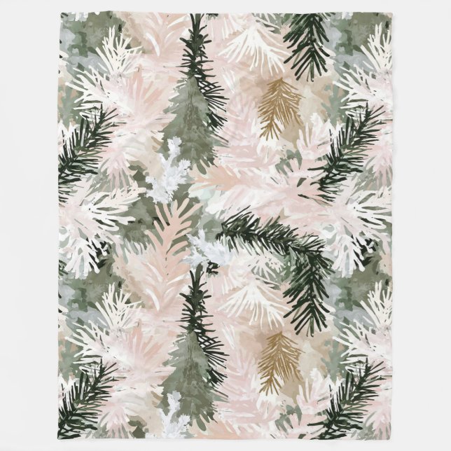 Abstract Pink Green Christmas trees Fleece Blanket (Front)
