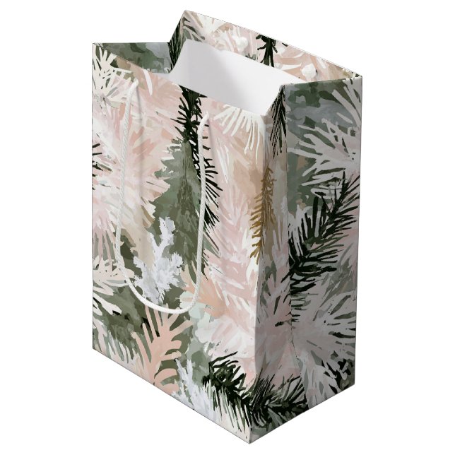 Abstract Pink Green Christmas trees Medium Gift Bag (Front Angled)
