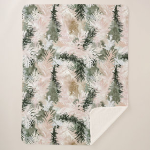 Abstract Pink Green Christmas trees Sherpa Blanket