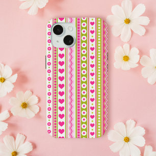 Abstract Pink green pattern + dots flowers hearts iPhone 11 Case