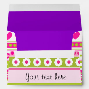 Abstract Pink green pattern + dots flowers hearts Envelope