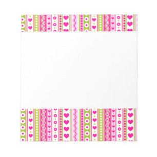 Abstract Pink green pattern + dots flowers hearts Notepad