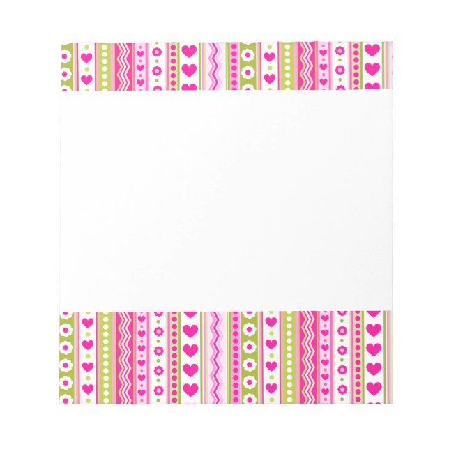 Abstract Pink green pattern + dots flowers hearts Notepad (Front)
