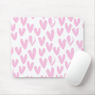 Abstract Pink Hearts On White Mouse Mat