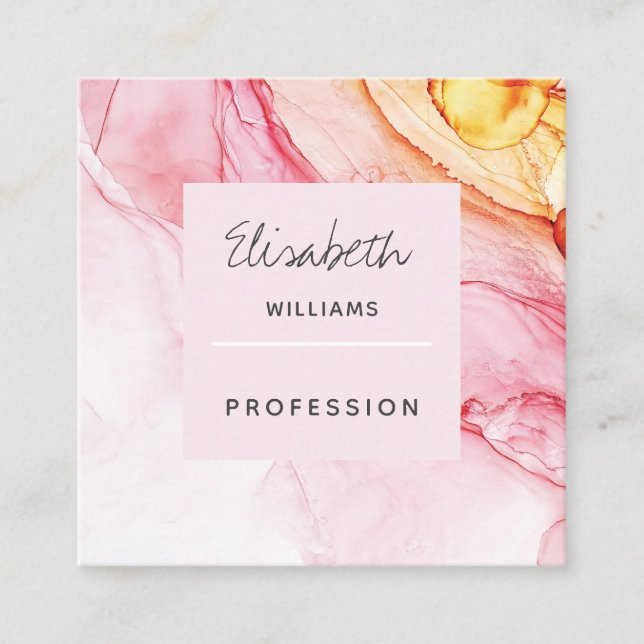 Abstract Pink Ink Paint Elegant Square Business Card (Front)