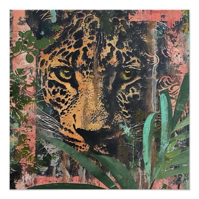 Abstract pink Jungle Cat  Landscape Poster (Front)