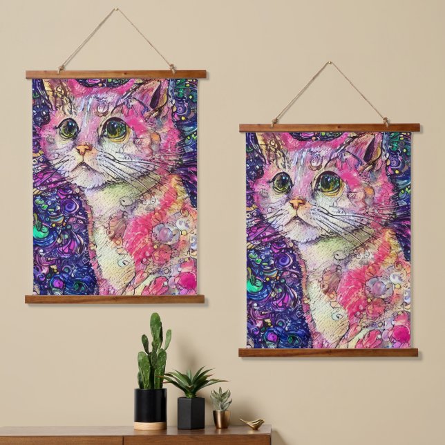 Abstract Pink Kitten Hanging Tapestry (Asymmetrical)
