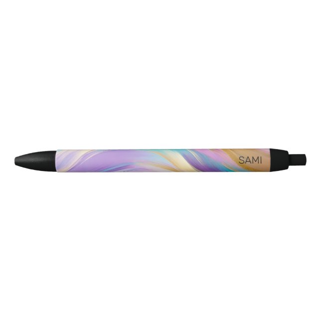 Abstract Pink Lilac Turquoise Gold Black Ink Pen (Front)