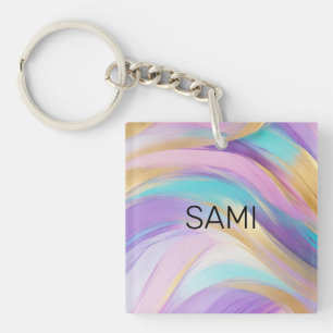 Abstract Pink Lilac Turquoise Gold Key Ring