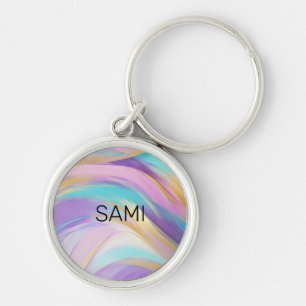 Abstract Pink Lilac Turquoise Gold Key Ring