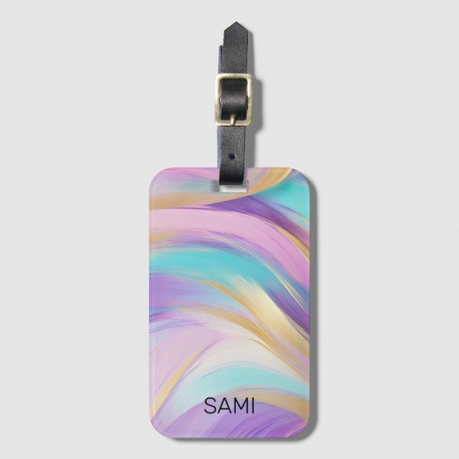 Abstract Pink Lilac Turquoise Gold Luggage Tag (Front Vertical)