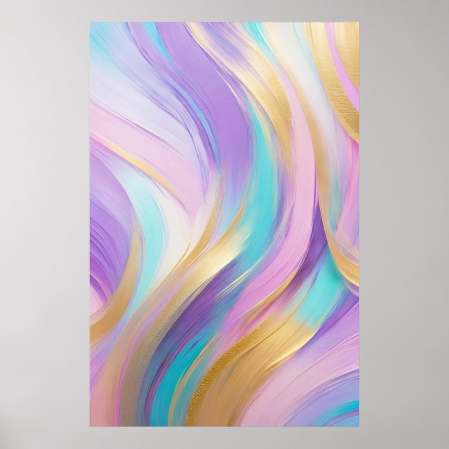 Abstract Pink Lilac Turquoise Gold Poster (Front)