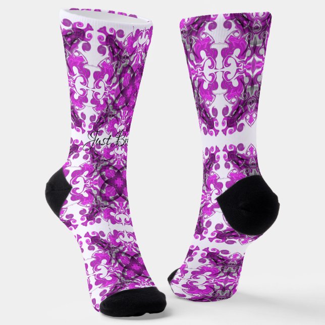 Abstract pink mandala, psychedelic butterfly socks (Angled)