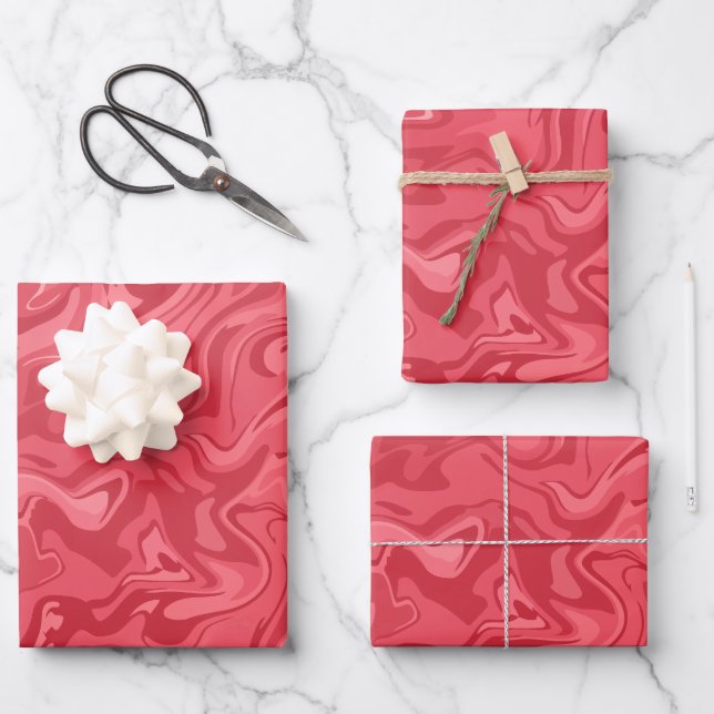 Abstract Pink Marble Fluid Design Wrapping Paper Sheet (Front)