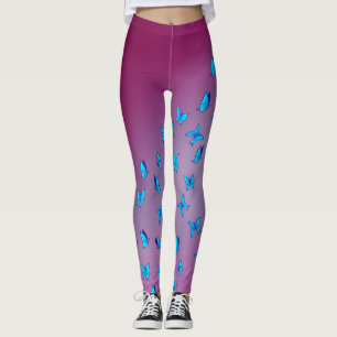 Abstract Pink Moon and Butterflies  Leggings