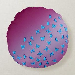 Abstract pink Moonbeams and Butterflies  Round Cushion