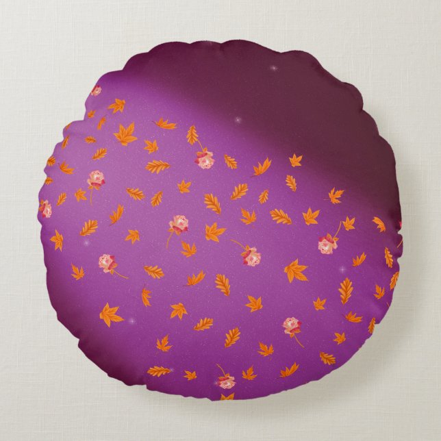 Abstract Pink moonlight autumn leaves roses  Round Cushion (Front)
