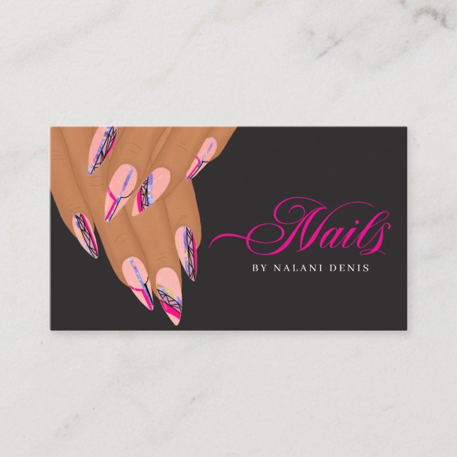 Abstract Pink Nail Artist  Business Card (Front)