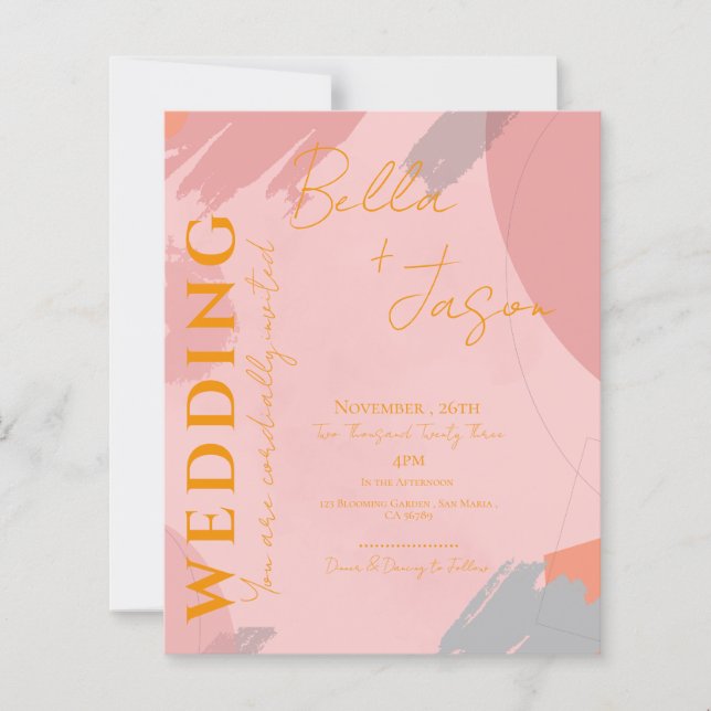 Abstract Pink Orange Beautiful  Wedding Invitation (Front)