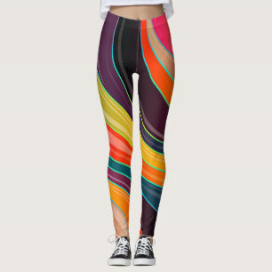 Abstract Pink Orange Black Purple Yellow Green Leggings