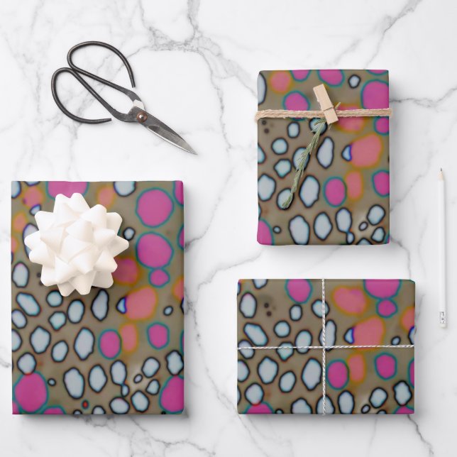 Abstract Pink Orange Brown Polka Dot Pattern Wrapping Paper Sheet (Front)