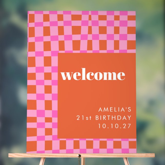 Abstract Pink Orange Custom 21st Birthday Welcome Acrylic Sign (Neutral)