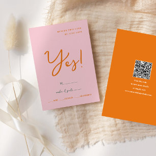 Abstract pink & orange fun colours Wedding RSVP Card