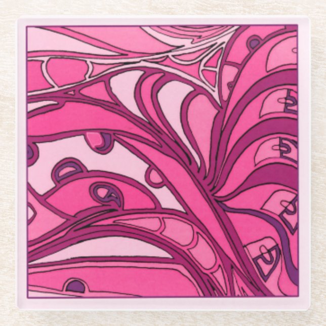 Abstract Pink Panel Painting Glass Coaster (Front)