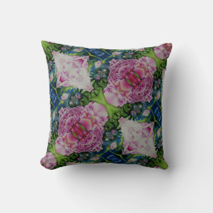 Abstract pink peony floral watercolor painting cushion