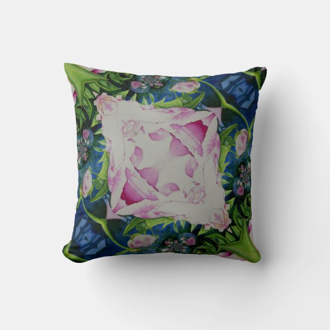 Abstract pink peony floral watercolor painting cushion (Front)