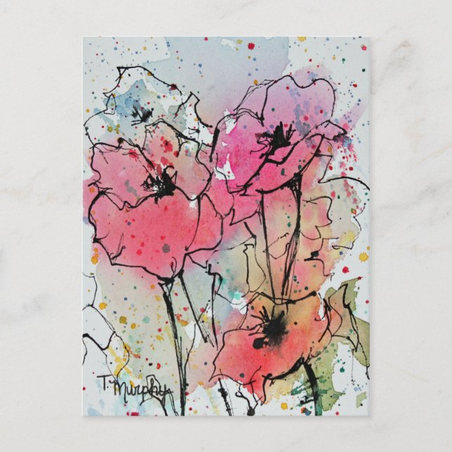 Abstract Pink Poppies Postcard (Front)