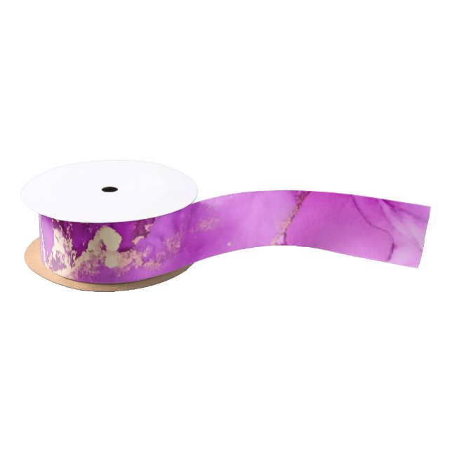 Abstract Pink Purple Black Gold Unique Art Satin Ribbon (Spool)