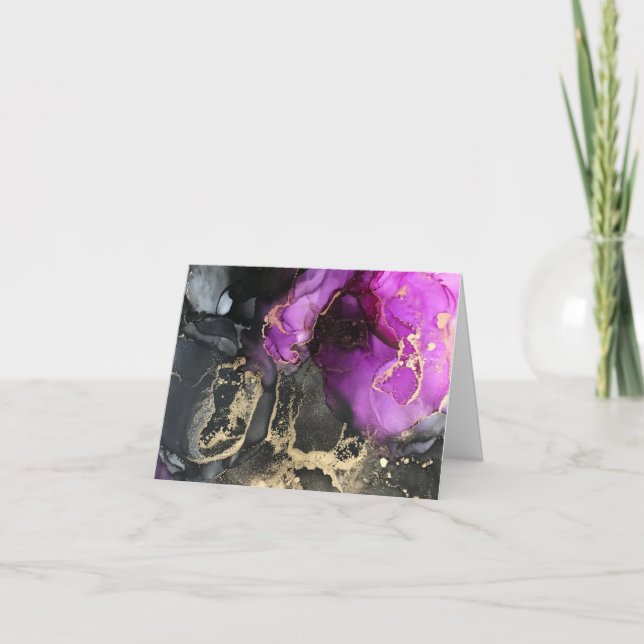 Abstract Pink Purple Black Gold Unique Art  Thank You Card (Front)