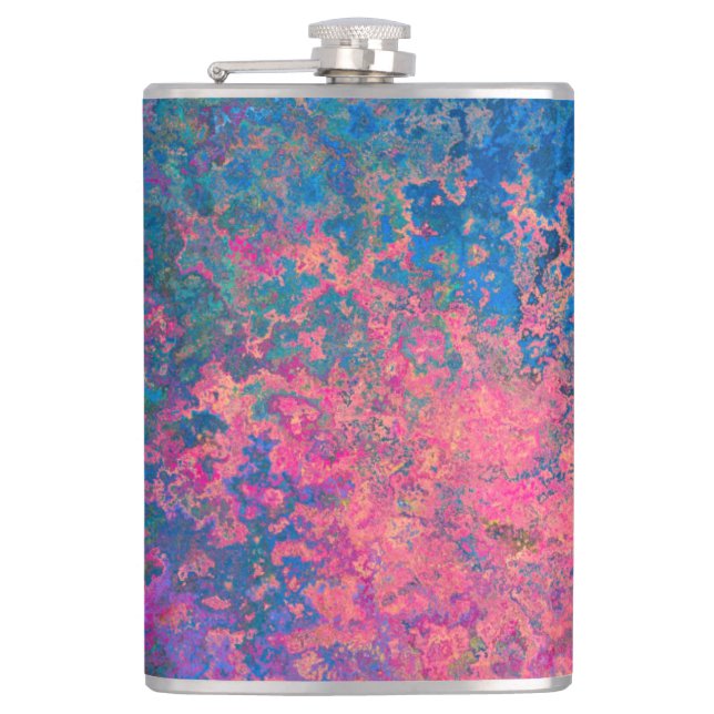 Abstract, Pink, Purple & Blue, Alcohol Ink Hip Flask (Front)