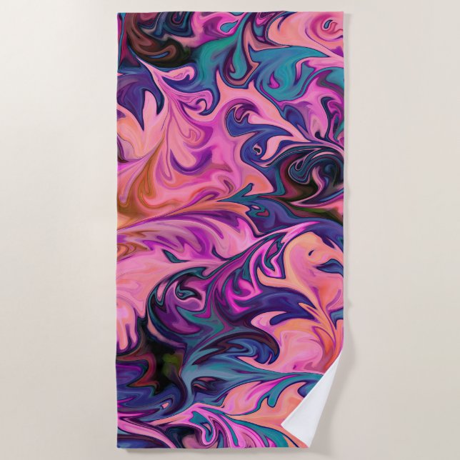 Abstract Pink Purple Blue Marble Design Beach Towel (Front)