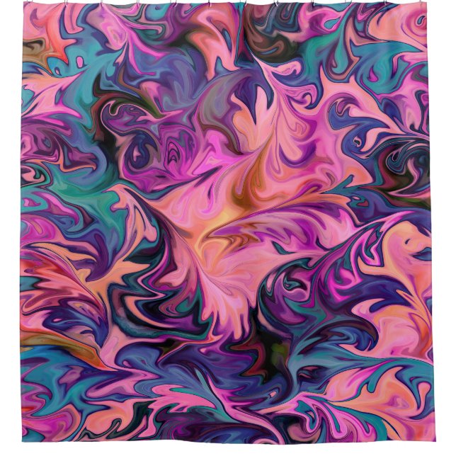 Abstract Pink Purple Blue Marble Design Shower Curtain (Front)