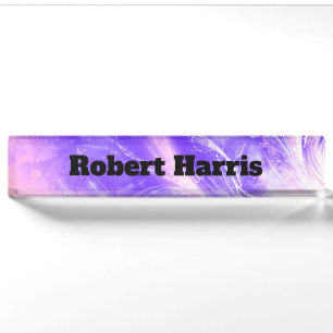 Abstract pink Purple Dandelions and fireflies Nameplate