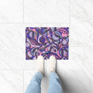 Abstract Pink Purple Floral Doodle Pattern Welcome Doormat