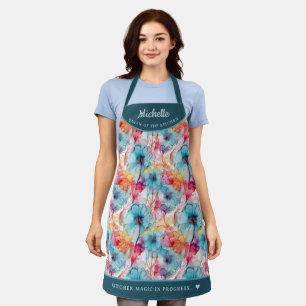 Abstract Pink Purple floral pretty personalised Apron