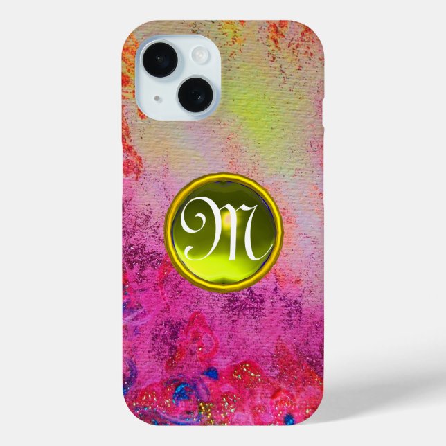 ABSTRACT PINK PURPLE FLORAL YELLOW GEM MONOGRAM  C Case-Mate iPhone CASE (Back)