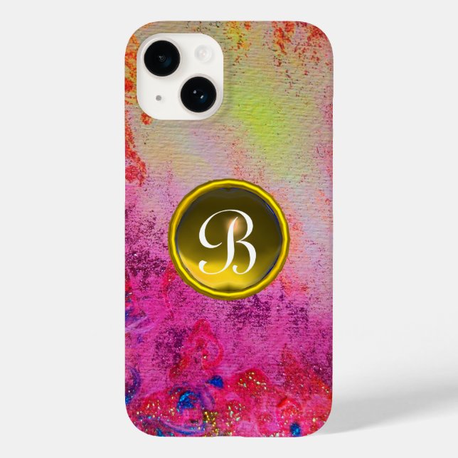 ABSTRACT PINK PURPLE FLORAL YELLOW GEM MONOGRAM  Case-Mate iPhone CASE (Back)
