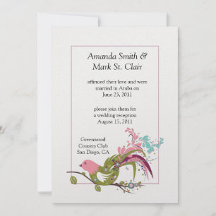 Abstract Pink Purple Green Bird Swirls Post W Invitation