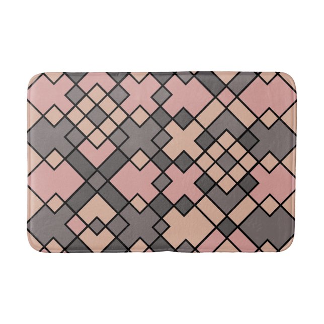Abstract pink purple grey geometric art bath mat (Front)