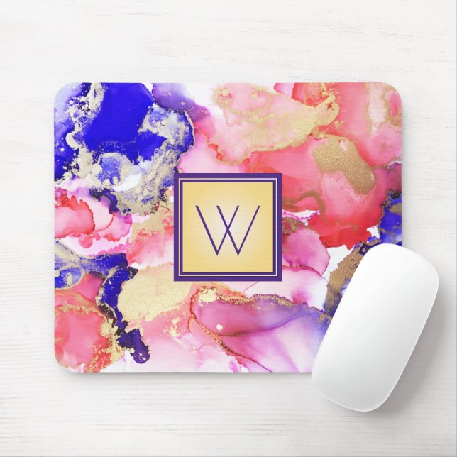 Abstract Pink Purple Monogram Art Mouse Mat (With Mouse)