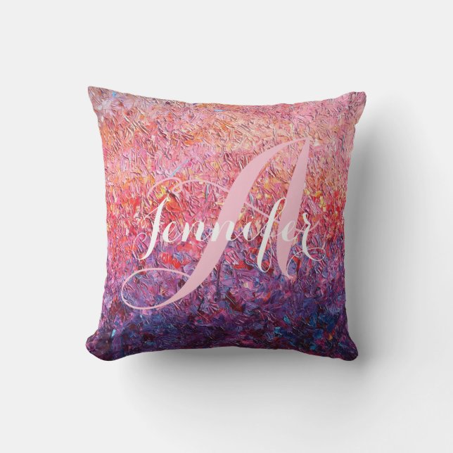 Abstract Pink purple monogrammed name initial Cushion (Front)