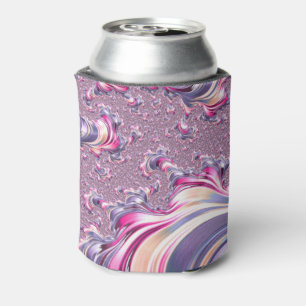 Abstract Pink Purple Spiral Fractal Can Cooler